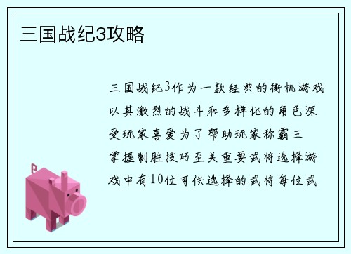三国战纪3攻略